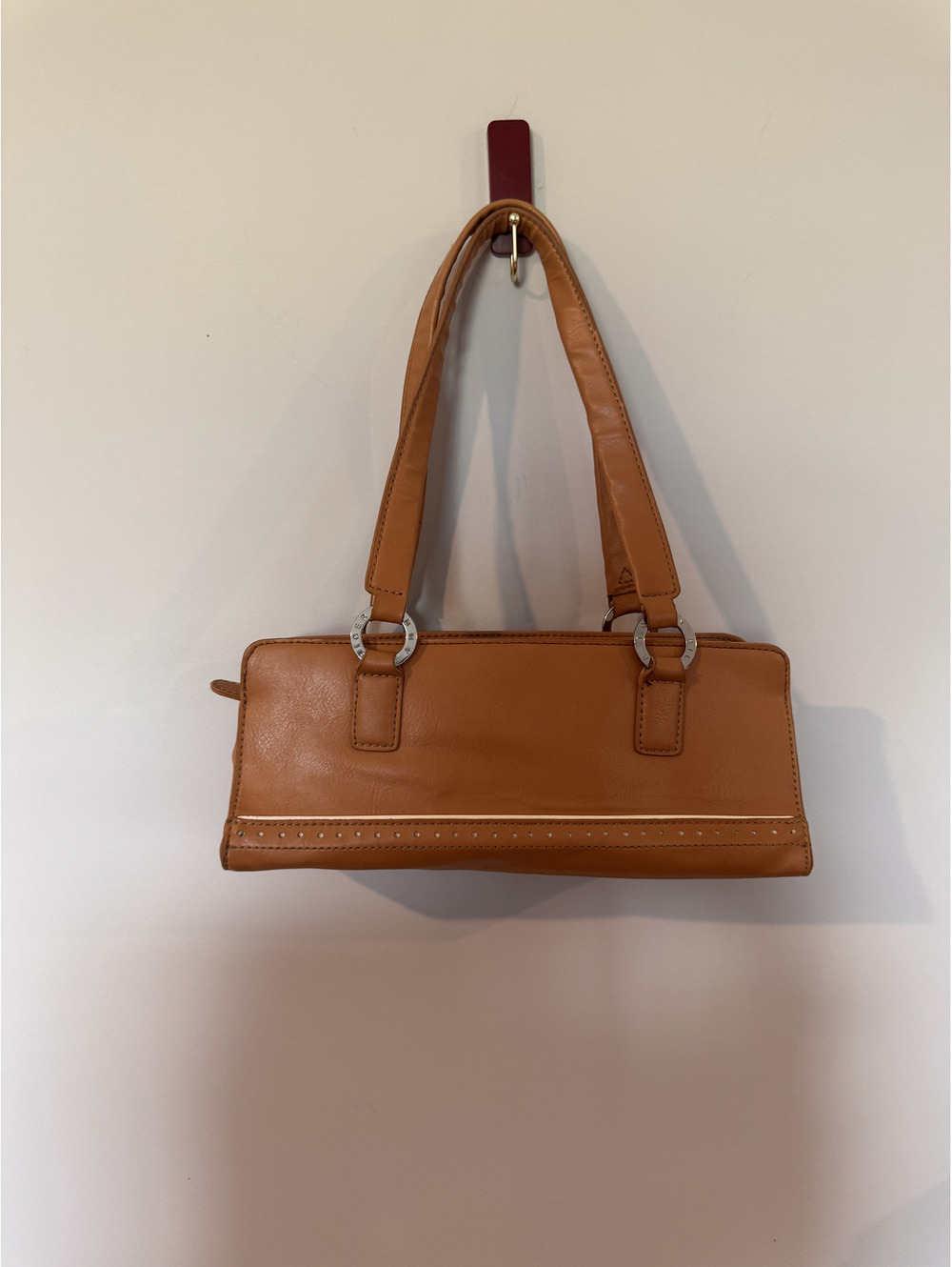 Vintage 90s Tommy Hilfiger Tan Leather Shoulder Bag Baguette East/West